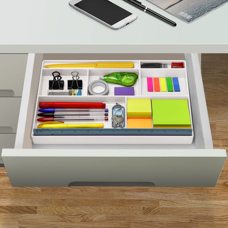 Acrimet Desk Drawer Organizer Tray with 8 compartments Bin Multi-Purpose for Desk Supplies and Accessories (Plastic) (White Color) - Image 4